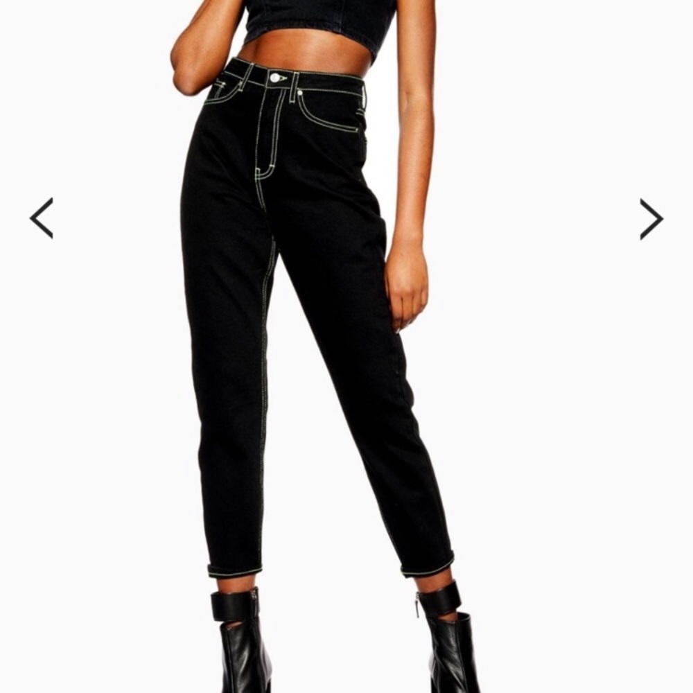 Top Shop Neon stitch mom jeans